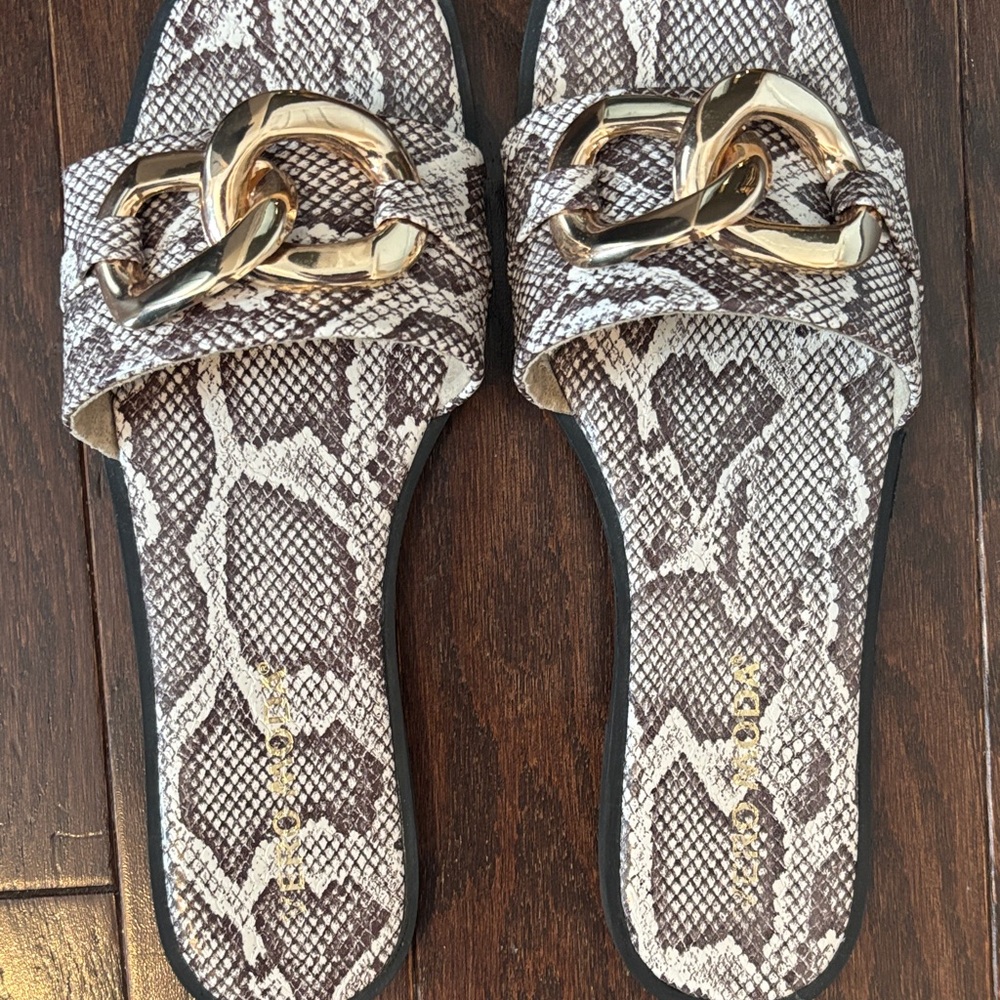 Vero Moda Snake Print Sandals with Gold Accent